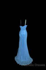 Vintage Mermaid Sweetheart Blue Chiffon Long Evening Prom Gown Fairy Evening Prom Dresses