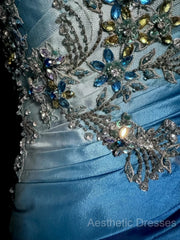 Vintage Mermaid Sweetheart Sleeveless Long Blue Evening Prom Gown Fairy Evening Prom Dresses