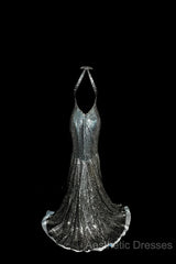 Vintage Mermaid V Neckline Gray Sequin Long Evening Prom Gown Fairy Evening Prom Dresses