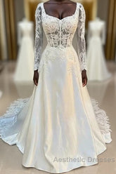 White Long Sleeve A-Line Wedding Dresses