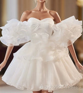 White Sweetheart Neck Organza Short Evening Prom Dresses, White Homecoming Dresses