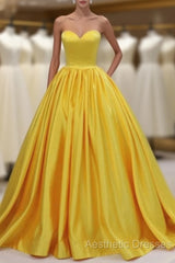 Yellow Satin Ball Gown Sweetheart Floor Length Evening Prom Dresses