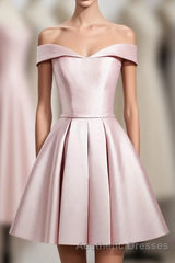 Cute Pink A Line Short Evening Prom Dresses, Pink Evening Prom Dresses