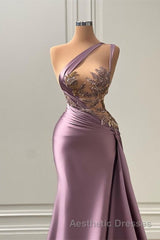 Sexy Purple Mermaid One-Shoulder Evening Prom Dresses