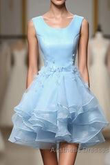 Cute Blue A Line Short Evening Prom Dresses, Blue Evening Dresses