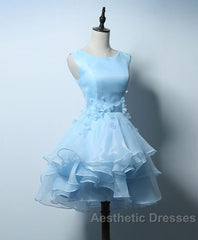 Cute Blue A Line Short Evening Prom Dresses, Blue Evening Dresses