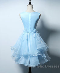 Cute Blue A Line Short Evening Prom Dresses, Blue Evening Dresses