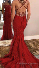 Chic Trumpet Spaghetti Straps With Lace Appliques Light Blue Evening Prom Dresses