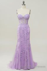 Coral Sweetheart Lace-Up Long Mermaid Evening Prom Dresses with Appliques