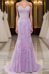 Purple Sweetheart Neck Mermaid Evening Prom Dresses With Appliques
