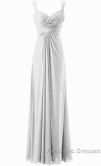Simple Cheap Blue Sweetheart Long Ruffles Chiffon Bridesmaid Dresses