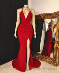 V-neck Cross Back Sleeveless Long Mermaid Evening Prom Dresses