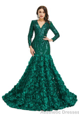 Prom Dresses Long V Neck Prom Gowns Full Sleeve Formal Dress Floor Length Dress 2025
