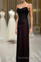Black And Red Mermaid Straps Long Evening Dresses, Long Evening Prom Dresses With Leg Slit