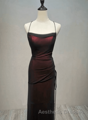 Black and Red Straps Long Simple Party Dresses, Black and Red Evening Prom Dresses