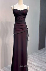 Black And Red Mermaid Straps Long Evening Dresses, Long Evening Prom Dresses With Leg Slit