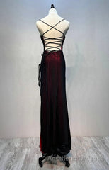 Black And Red Mermaid Straps Long Evening Dresses, Long Evening Prom Dresses With Leg Slit