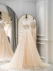 Cute Tulle Sweetheart Long Party Dresses with Lace, Beautiful A-Line Evening Prom Dresses