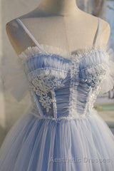 Cute Spaghetti Strap Lace Short Party Dresses, A-Line Evening Prom Dresses