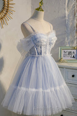 Cute Spaghetti Strap Lace Short Party Dresses, A-Line Evening Prom Dresses