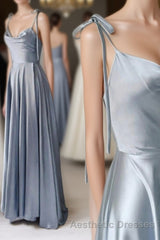 Simple Satin Long Evening Prom Dresses, A-Line Spaghetti Straps Evening Prom Dresses