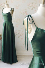 Simple Satin Long Evening Prom Dresses, A-Line Spaghetti Straps Evening Prom Dresses