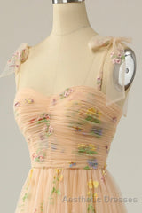 Champagne Lovely Tulle Lace Long Evening Prom Dresses, Champagne Evening Prom Dresses