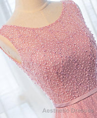 A Line Round Neck Tulle Long Evening Prom Dresses, Lace Evening Prom Dresses