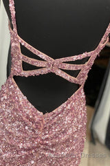 Gorgeous Mermaid V-Neck Pearl Pink Long Evening Prom Dresses with Slit