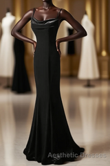 Black Straps Velvet Low Back Long Formal Dresses, Black Velvet Evening Prom Dresses Evening Prom Dresses