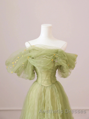 Green Floor Length Simple Off Shoulder Long Formal Dresses, Green A-Line Evening Prom Dresses