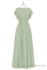 Elegant Sage Green Ruffled A-Line Long Bridesmaid Dresses