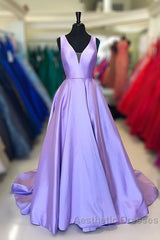 Simple Purple Satin Long Evening Prom Dresses Purple Formal Dresses, Graduation School Party Gown