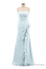 Pink Strapless Ruffled Mermaid Long Bridesmaid Dresses