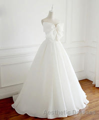 White Sweetheart Long Evening Prom Dresses, White Formal Dresses