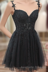 Black Short Sweetheart Tulle Homecoming Dresses, Black Short Evening Prom Dresses Party Dresses