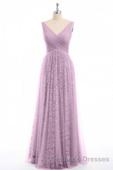Dusty Purple Chiffon Jacquard V-Neck A-Line Long Bridesmaid Dresses