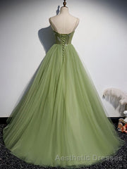 Green Tulle Long Evening Prom Dresses, Green Tulle Formal Dresses