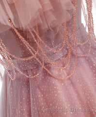 Pink Sweetheart Tulle Long Evening Prom Dresses, Pink Tulle Formal Dresses, 1