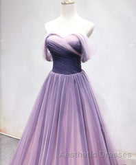 Simple Sweetheart Tulle Purple Long Evening Prom Dresses, Bridesmaid Dresses