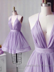 Simple Pink Tulle Short Evening Prom Dresses, Pink Cocktail Dresses