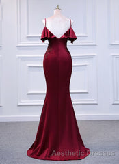 Wine Red Mermaid Sweetheart Straps Long Formal Dresses, Wine Red Evening Prom Dresses