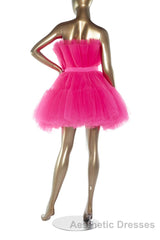 Hot Pink A-line Short Tulle Party Dresses