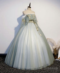Green Tulle Lace Long Evening Prom Dresses, Green Tulle Sweetheart Dresses
