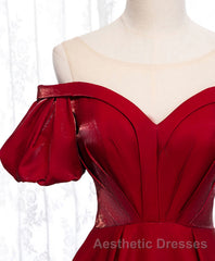 Simple Sweetheart Burgundy Satin Long Evening Prom Dresses, Burgundy Evening Prom Dresses