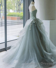Unique Tulle Lace Long Evening Prom Gown Tulle Lace Evening Prom Dresses