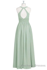 Sage Green V-Neck Backless A-Line Bridesmaid Dresses