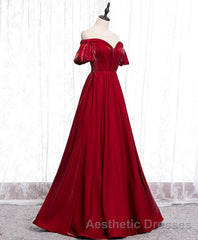 Simple Sweetheart Burgundy Satin Long Evening Prom Dresses, Burgundy Evening Prom Dresses