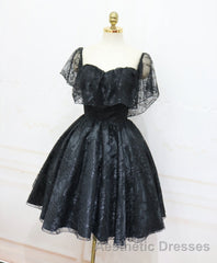 Black Sweetheart Tulle Short Lace Evening Prom Dresses, Lace Homecoming Dresses