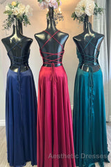 Simple Scoop Neck Lace-Up Back A-Line Formal Dresses